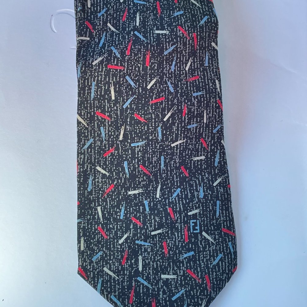Fendi Roma Mens Multicolor Abstract Silk vintage Neck Tie - Picture 4 of 8